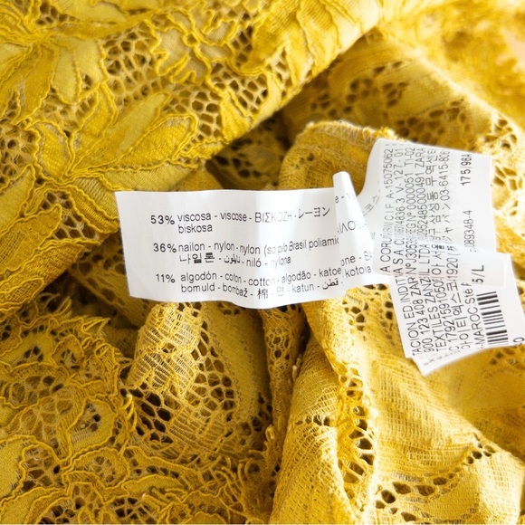 Zara Mustard Yellow Floral Lace Sheer Blouse Size Large - Picture 10 of 10